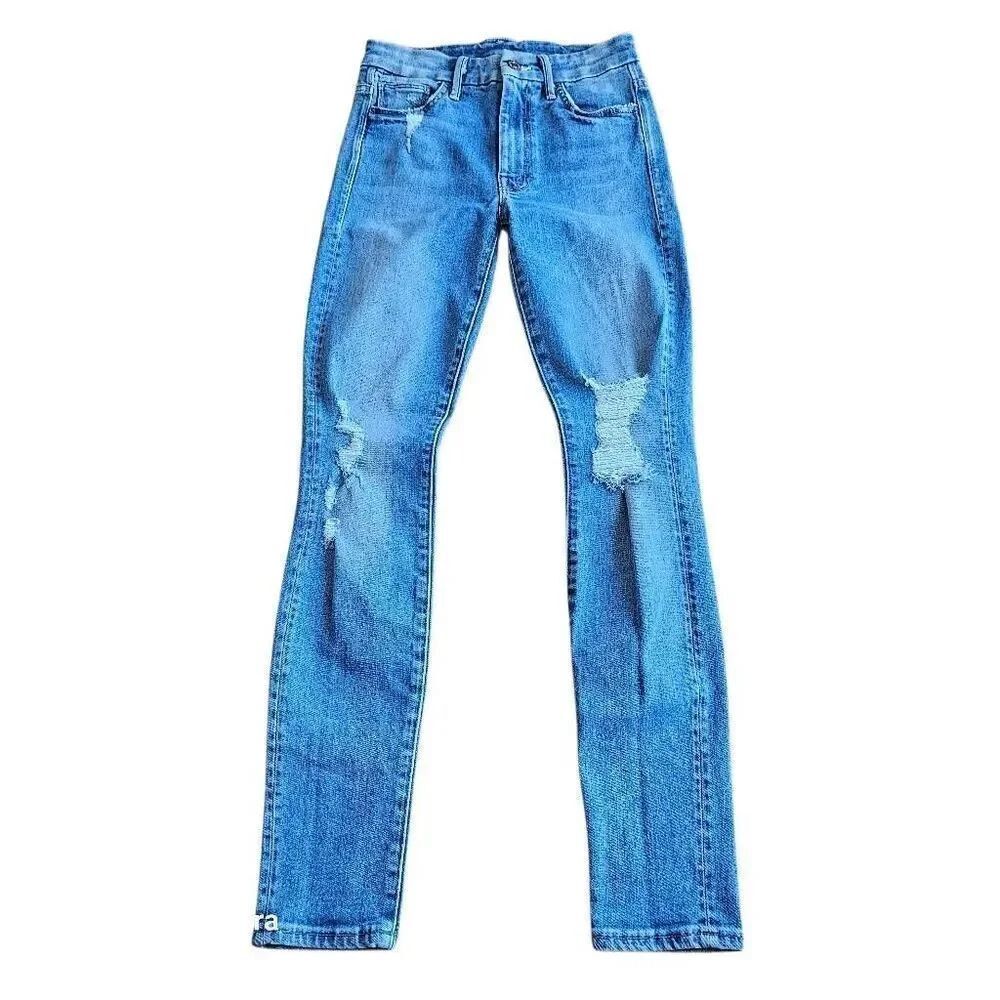 Mother womens blue high rise distressed skinny jeans fit Sz 0